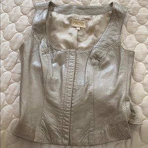 Metallic silver leather bustier top, USA made with imported leather.